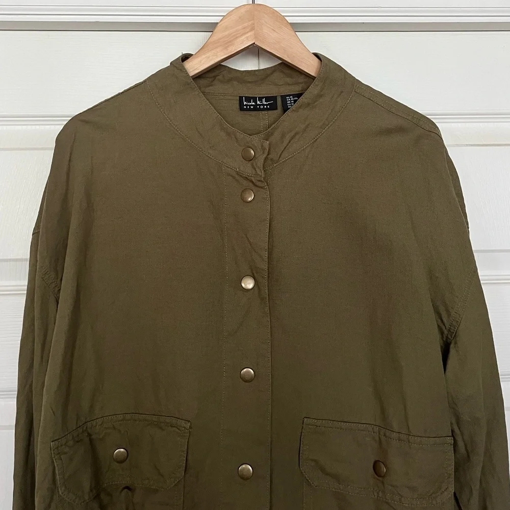 {Nicole Miller} Linen Blend Jacket in Olive Green - Womens XL